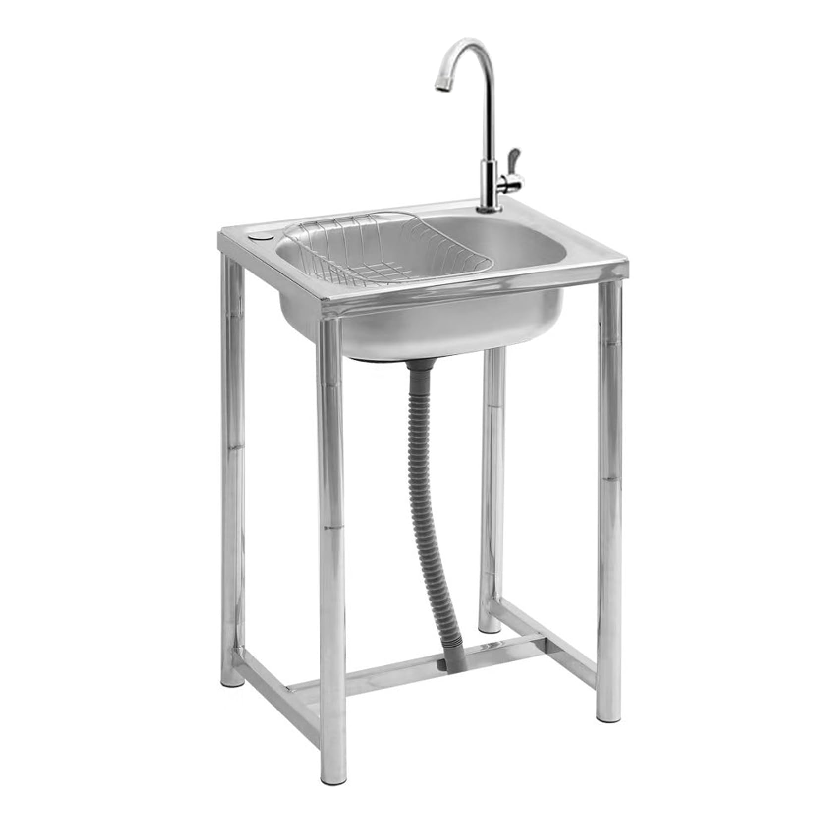 ZQFHSX Stainless Steel Free Standing Utility Sink with Faucet Single Bowl Commercial Kitchen for Indoor/Outdoor Garage & Laundry - 53x38x75cm