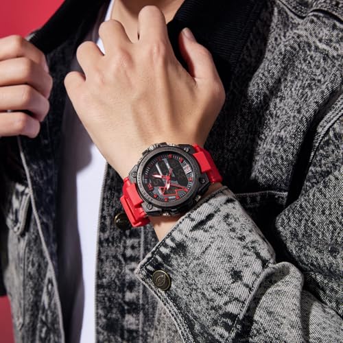 Image of V2A Stryke 45mm Analog Digital Sports Watch for Men | Hybrid Layered Dial | Alarm Stopwatch Backlight Day Date | TPU Strap | 30M Water Resistant | Gift for Mens