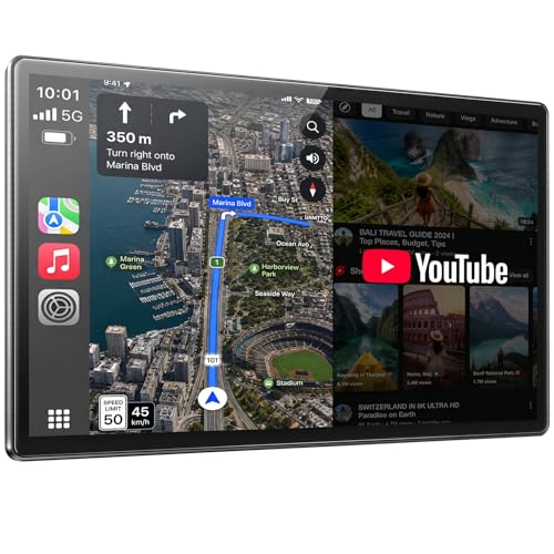 LAMTTO 11 Zoll Wireless CarPlay Display mit YouTube TikTok Video-Apps,Tragbares Autoradio für Apple CarPlay&Android Auto mit Rückfahrkamera/Navigation/In-Cell Touchscreen/Sprachassistent/OTA/Bluetooth