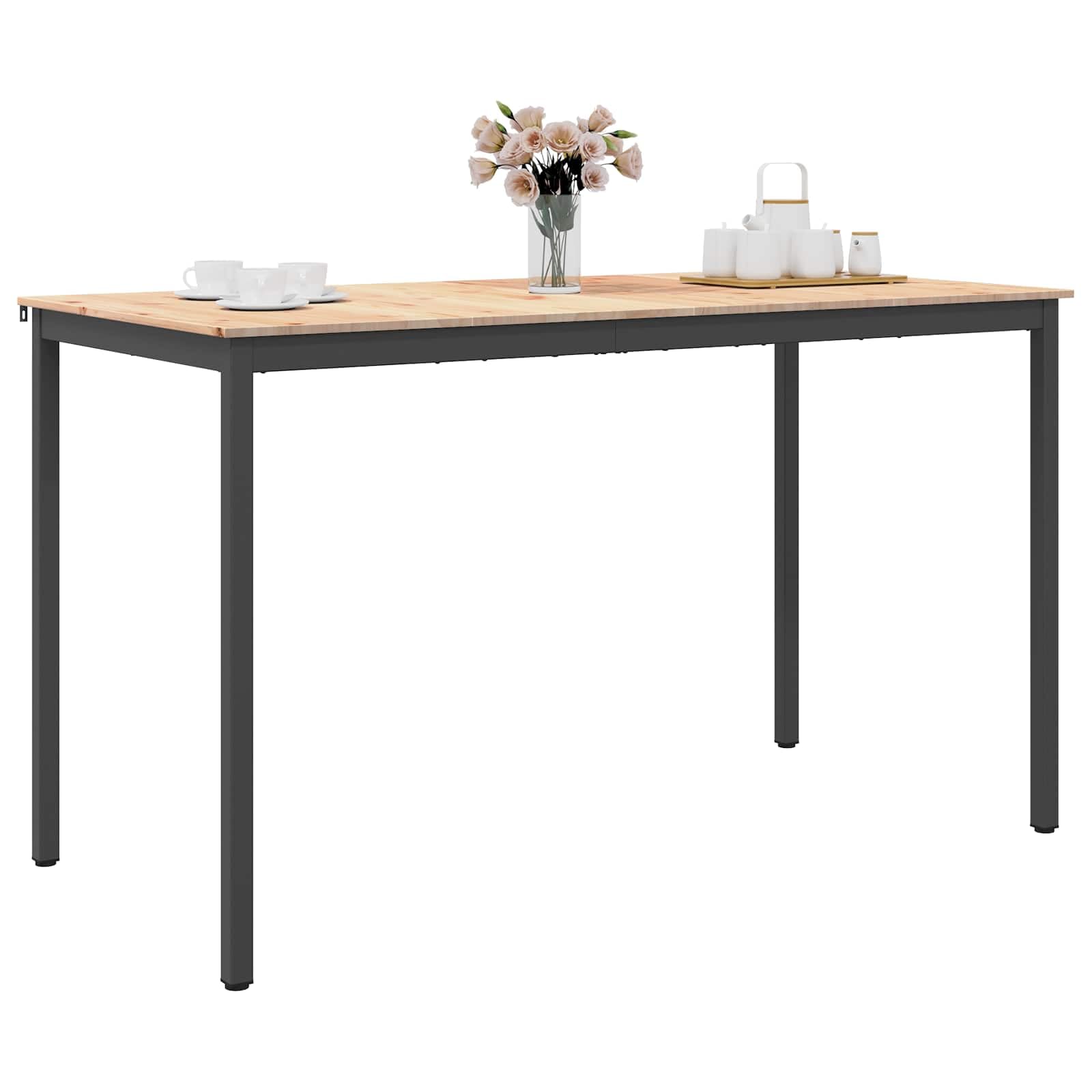 Mesa de bar natural de 180 x 90 x 105 cm, madera de pino maciza, moderna con patas de metal, mesa grande para cocina y comedor, mesa alta de estilo industrial