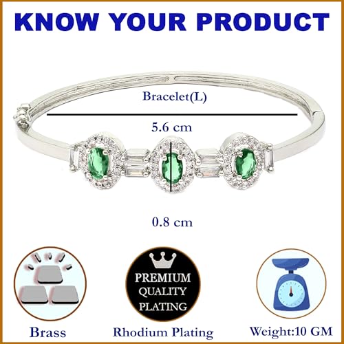 Image of ZENEME Rhodium-Plated Oval Shape American Diamond Studded Handmade Kada Bracelet For Girls and Women