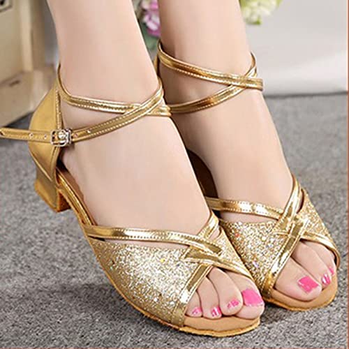 Children's Latin Dance Shoes Indoor Soft Soled Flat Heel Sequins Dance Shoes Satin Indoor Slip on Sandals for Toddlers4