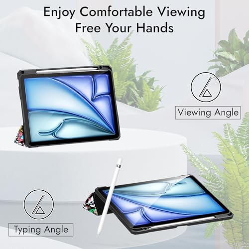 Image of Robustrion Cover for iPad Air 13 inch M4 /M3 /M2 (2026 /2025 /2024) Cover Case with [Pencil Holder] [Transparent Back] Hybrid Case Cover for iPad Air 13 inch [Auto Sleep Wake Support] - Hippy
