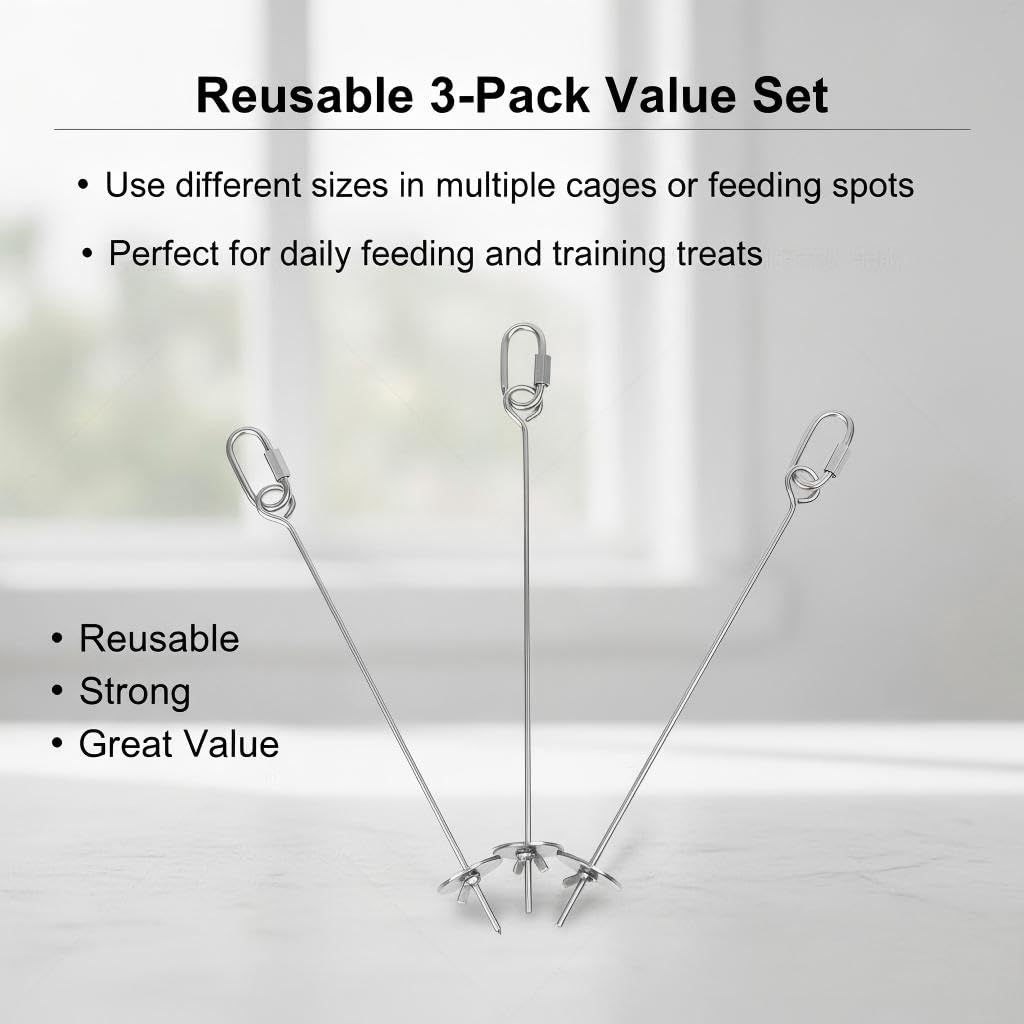 3P Stainless Steel Bird Cage Food Holder & Foraging Toy for Parakeets, Budgies, Macaws - Fruit & Vegetable Skewer Feeder - image 5