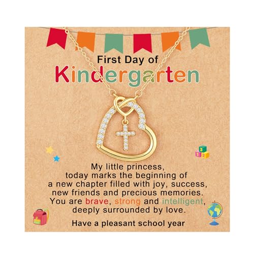 First Day of Preschool/Kindergarten/1st Grade/2nd Grade/Back to School Necklace, Heart Cross Stuff Jewelry Gifts
