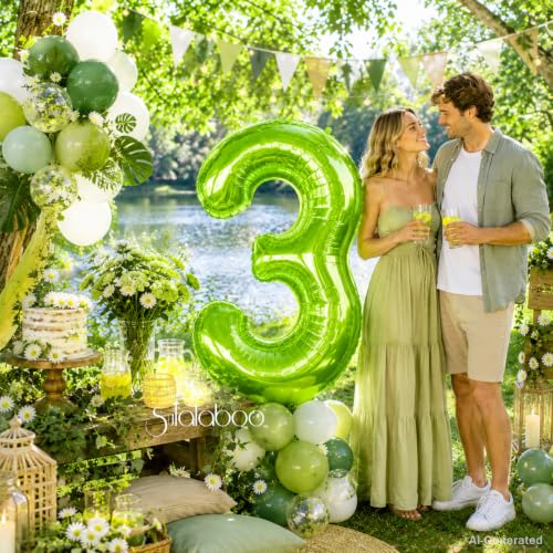 Image of 40 Inch Green Number 3 Balloon Lime Big Large Helium Number 0-9 | Giant Digital 3rd Foil Mylar Party Balloon for Birthday Party Anniversary Graduation Decorations