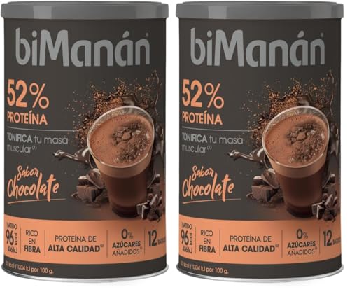 BIMANÁN - Batido de Proteína sabor Chocolate | 52% Proteína por Porción | Ayuda a Tonificar y Aumentar Masa Muscular | 360g, 12 Raciones (Paquete de 2)