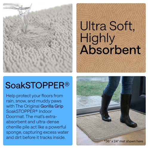 Image of GORILLA GRIP SoakSTOPPER Dog Door Mat, 48x30 Machine Washable Rug Absorbent Doormat Captures Moisture Mud Dirt, Quick Dry Soft Chenille Entryway Rugs Indoor Entrance Mats for Dog Paws, Light Gray