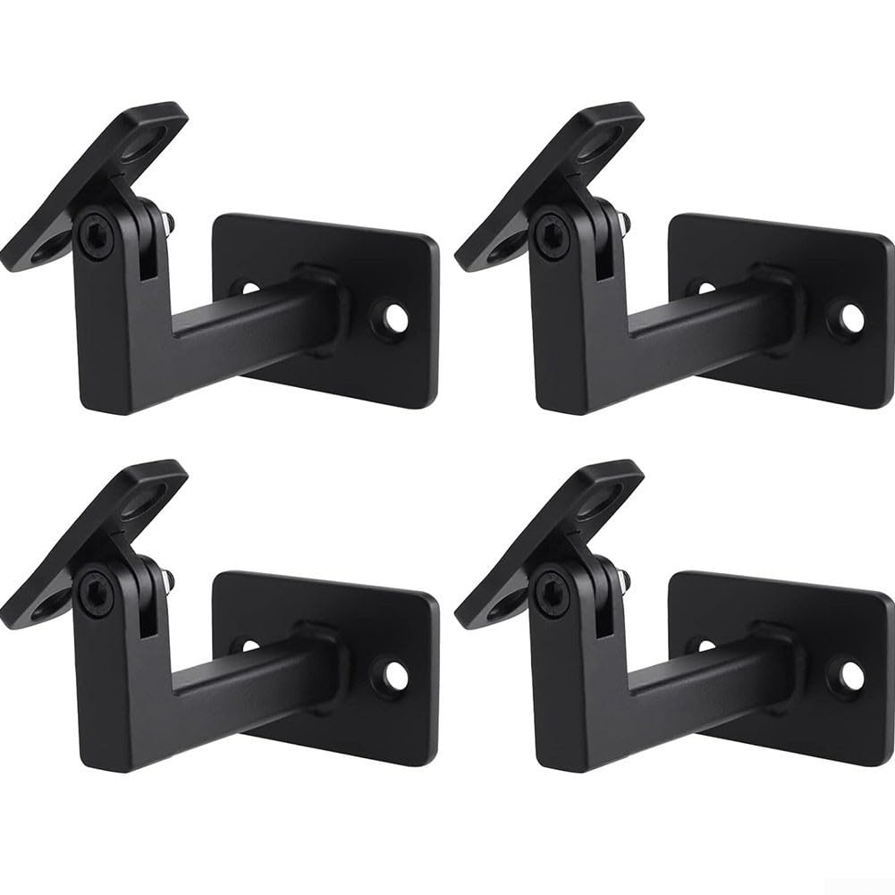 Staffa regolabile per corrimano, 4 pezzi, resistente nero staffe per corrimano per scale in ferro da parete supporto per corrimano per scale interne o scale esterne
