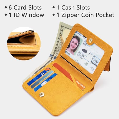 Image of Gostwo Small Wallet for Women, Slim Bifold Credit Card Holder, Compact RFID Blocking Cash Wallet, Billfolds Thin Leather Zipper Pocket, Mini Wallet Gift for Ladies Teen Girls Travel with ID Window