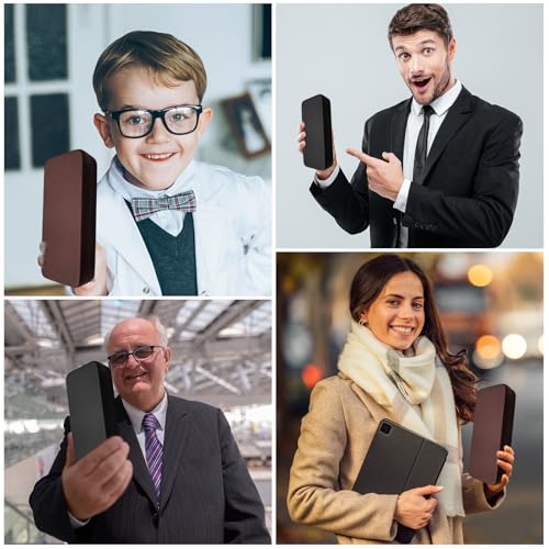 Image of 2 Pcs Hard Shell Eyeglasses Case, PU Leather Unisex Hard Glasses Case (brown)