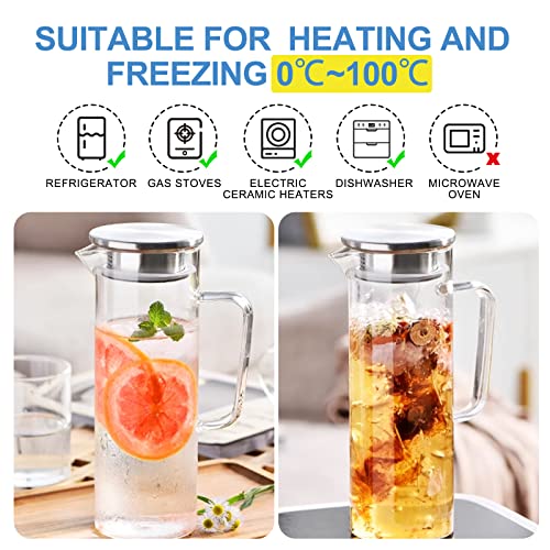 Foto von Cieex Wasserkaraffe Set, Glaskaraffe mit Deckel,1.4 Liter Borosilikatglas karaffe, Wasserkrug, Glaskrug mit 2 Stück Gläser 250 Ml für kalte und Heiße Wasser