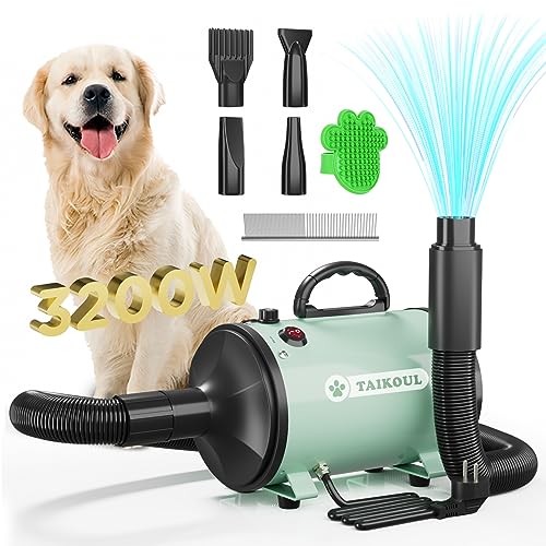 TAIKOUL Hundefön Blower Sehr Leise 4.5 PS / 3200W Motor Einstellbare Geschwindigkeit, Hundepflege-Trockner-Gebläse