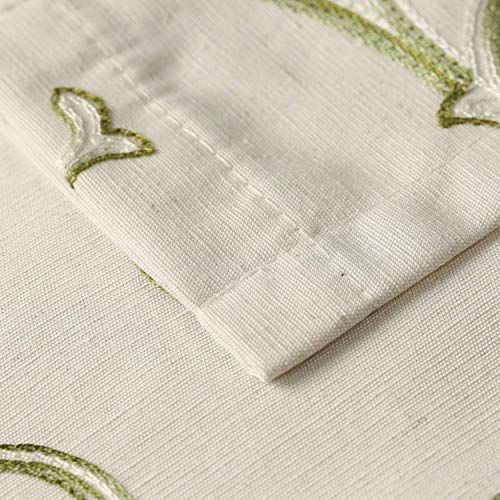 Vogol Kitchen Tier Curtains, Green Vines Embroidered Faux Linen Window Curtain Tier Pair 36 Inch Long Pocket Valances Panel Drapes For Cafe Small Windows, 2 Panels #TOP3
