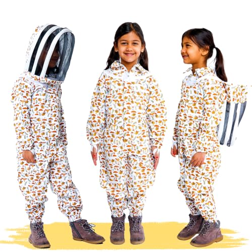 FOREST BEEKEEPING SUPPLY Kid-Friendly Bee Suit 100% Cotton – Light Weight – Includes Fencing Veil Hood (Medium)