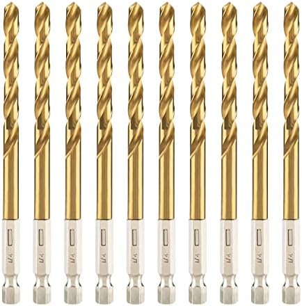 AugTouf 1/4" Hex Shank Drill Bits (10Pcs), Premium 4341 HSS Titanium Impact Hex Drill Bits for Wood, Steel, Metal, Plastic, Quick Change Design