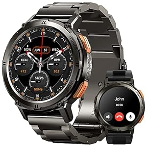 AMAZTIM Relojes inteligentes para hombres, batería extra larga de 60 días, resistente al agua hasta 164.0 ft, llamada Bluetooth militar (respuesta/llamadas de marcado) Reloj de salud AMOLED de 1.43 pulgadas, asistente de voz AI
