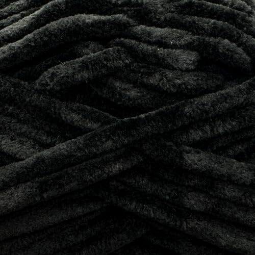 Image of Cuddly Velvet Chenille Yarn, Super Soft Fluffy Bulky for Knitting Crocheting Crafting Blanket Amigurumi, Durable for Shedding, 100 Gram (3.53 Ounces) 109 Yards (100 Meters) (Black) (3 Skeins)