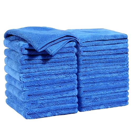 Image of JOYMOOP Microfiber Cleaning Cloths 18 Packs, 11.8 inch x 11.8 inch Blue Reusable Kitchen Towels, Lint-Free Cleaning Rags, Super Absorbent Cleaning Cloths for Kitchen, Car, and Household Cleaning