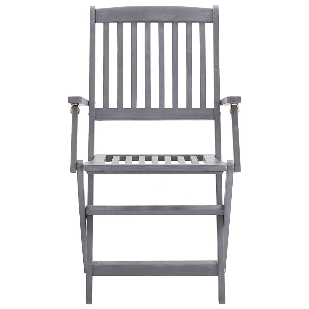 Set da pranzo da giardino in legno massello di acacia grigio con 1 tavolo da pranzo e 4 sedie pieghevoli, resistente alle intemperie e durevole, carico massimo 110 kg per seduta