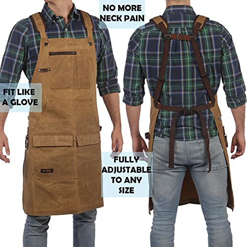 Ecozen Lifestyle Woodworking Shop Apron For Men - Carpenter Apron For Work Shop, Perfect Woodworking Gift, Heavy Duty Waxed Canvas Workshop Tool Aprons, Fully Adjustable To S-Xxxl #TOP2