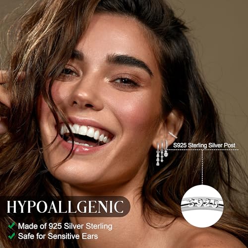 14K Gold Earring Charms for Hoops : 925 Sterling Silver Earrings Hypoallergenic Small Huggie Hoop Earrings with Dangle CZ Charm Dainty Mix and Match Earring Pack for Women Men3