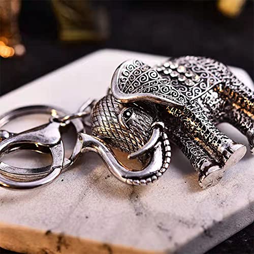 Bling Bling Crystal Rhinestone Graven 3D Cubic Metal Keychain Car Phone Purse Bag Decoration Holiday Gift Elephant (Silver) #TOP1