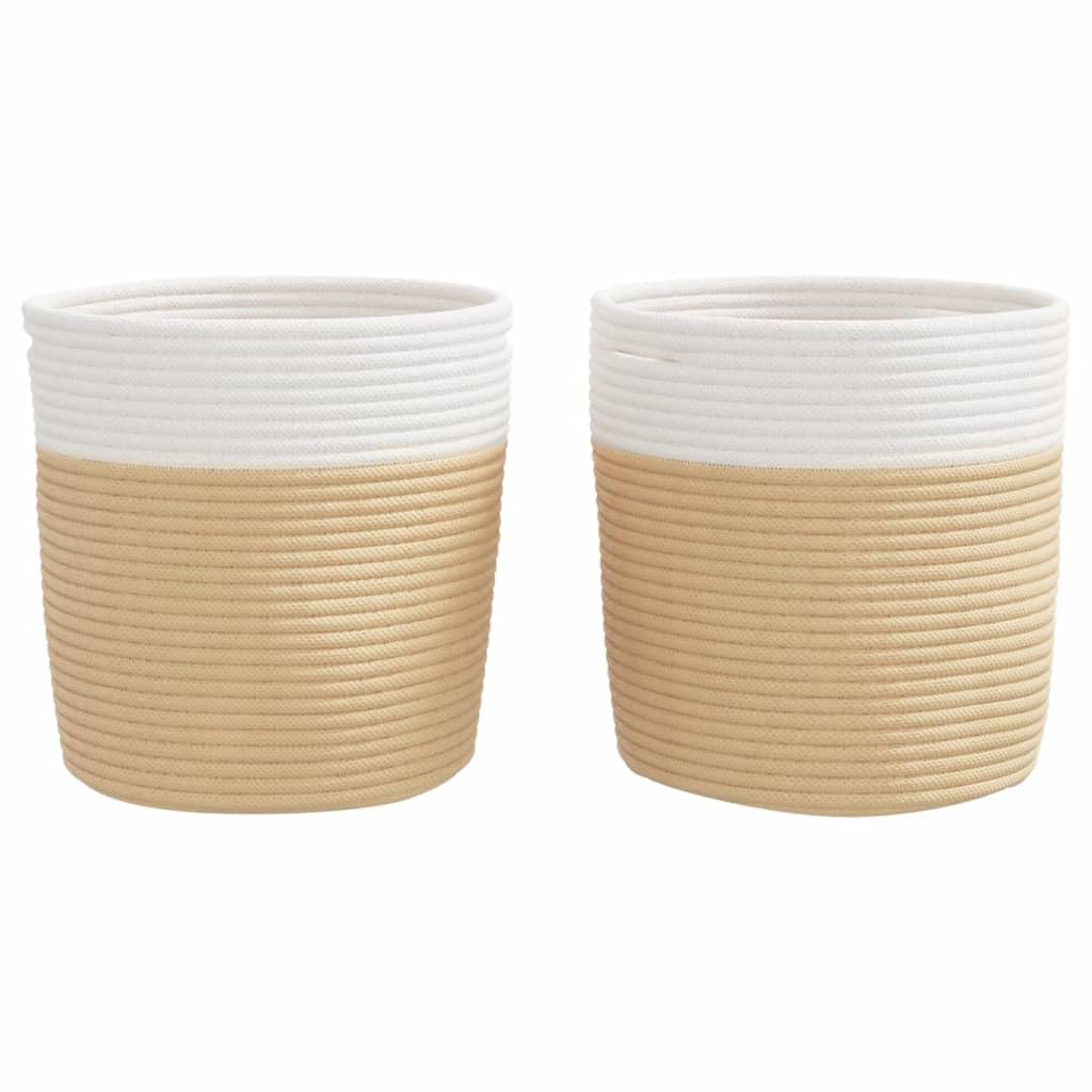 Aufbewahrungskorb Set 2 Stk. Beige und Weiß Ø28x28 cm Baumwolle, Dekokorb, Flechtkorb, Organizer, Spielzeugkorb, Dekoration für Wohnzimmer, Schlafzimmer, Regal und Schrank