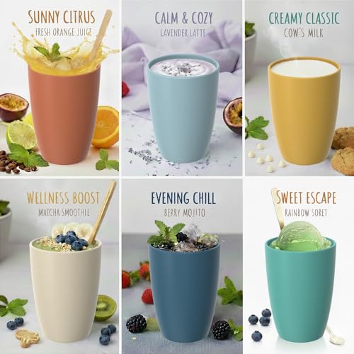Image of 20 OZ Wheat Straw Cups of 6, Large Unbreakable Plastic Cups, Color | Reusable Cups for Coffee, Juice & Water - Dishwasher &Microwave Safe Cups for Kitchen