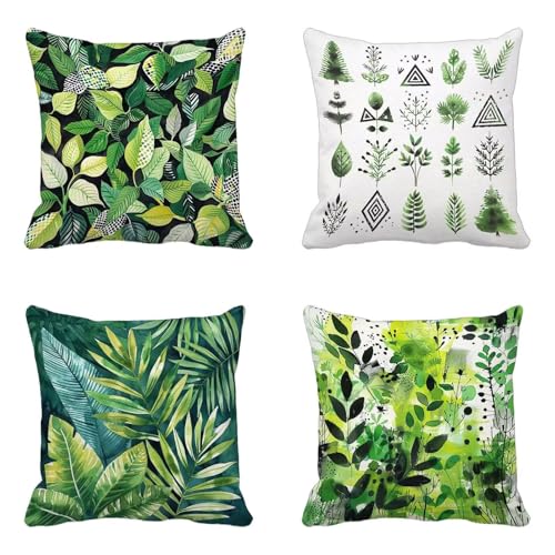 クッションカバー 緑 クッションカバー 75x75cm 4枚組, 柔 Cushion Cover 葉 Cushion Cover おしゃれ 洗濯機丸洗い 隠れるファスナー ソファ用 家庭装飾 洋室 車用 装飾枕 雰囲気 部屋飾りギフト -yxy250459