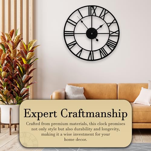 ZENO Large Wall Clock | Large Kitchen Clock | Skeleton Clocks | Wall Mounted Black Clocks with Roman Numerals Great for Bedroom, Kitchen, Home, Indoor & Outdoor | 40CM - Image 4