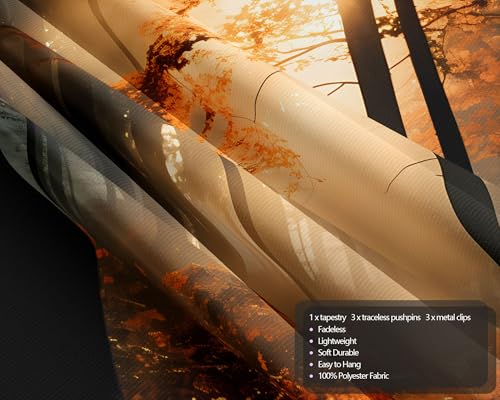 Qghot Fall Tapestry Wall Hanging Autumn Backdrop For Photography Outdoor Scene Forest Tapestry Nature Landscape Tapestries For Bedroom Aesthetic Living Room Wall Decor thumb #4