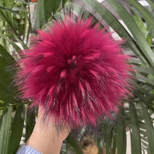 Pompón de piel sintética rosa de 13 cm con botón de presión para tejer complementos 4