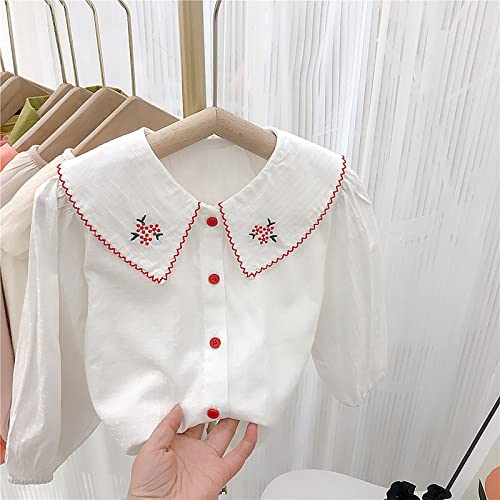 Toddler Kids Girls Lace Embroidered Blouses Top Long Sleeved Casual Shirt Cute Doll Collar Button-Down Shirts for2
