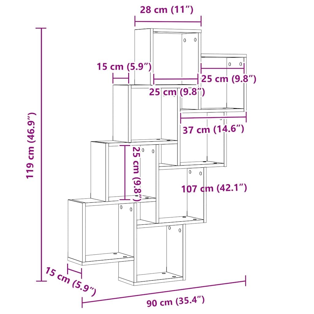 Genérico Estante de Cubo Pared Madera contrachapada Blanco 90x15x119 cm,Mobiliario,Estanterías,Estantes y estanterías,807178