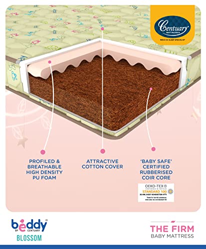 Image of Centuary Mattresses Beddy Blossom,Natural Coir Mattress,Crib Mattress for Baby,SmallMattress for Kids,Firm Mattress for Kids,Baby Cot Mattress | Free Waterproof Protector (140 * 70 * 10 cm)
