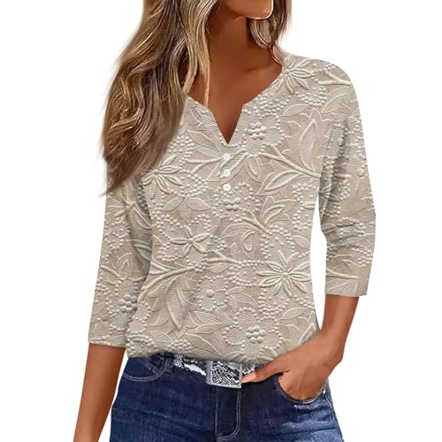 Image of 4th of July Shirts Women 3 /4 Length Sleeve Womens Tops Henley Neck Casual Patriotic T Shirts