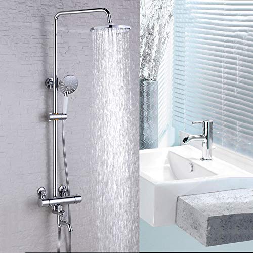 Thermostatische Steuerung Duschset, Wasser Sparen Messing DuschsäUle Runden Duschkopf Bad Duschsystem Wannenauslauf Wasserhahn