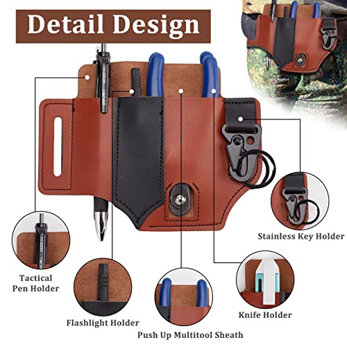 Image of GORGECRAFT Leather EDC Pocket Organizer for Men Leatherman Pen Holder Sheath Key Fob Flashlight Sheath Holster EDC Leather Pouch Multitool Sheath for Belt（Black）