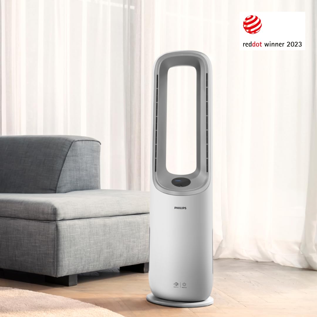 Philips Purificateur d'air Série 7000 - Purificateur & Ventilateur 2en1, jusqu'à 70 m², Élimine 99,97% des Allergènes et Polluants, Filtre HEPA, Capteurs Intelligents, Appli Air+, Blanc (AMF765/10)