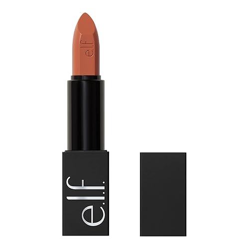 e.l.f. O Face - Lápiz labial satinado, rico pigmentado, nutritivo y duradero, con infusión de jojoba, vegano y sin crueldad, sin duda