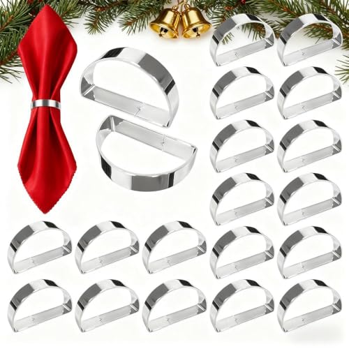 Lot de 20 ronds de serviette argentés brillants en demi-cercle pour Noël, maison, restaurants, bars et mariages, jours de mariage, la plupart des fêtes à...