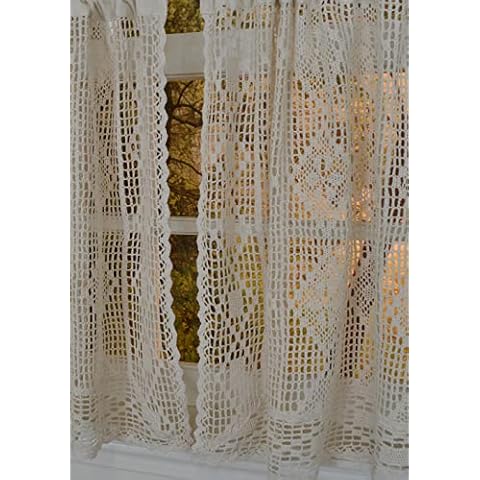 Durx-litecrete Diamond Crochet Lace Curtain tierm Collection by Curtain Chic (Beige, Swag Valance Pair 58W x 38L) Cover