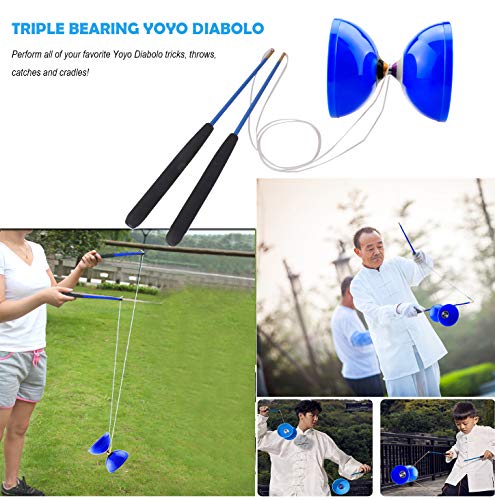 magicyoyo pro triple bearing diabolo medium size 5 blue chinese yoyo toy with 2 pair carbon sticks 2 extra strings 1 net bag high performance chinese yoyo diabolo skill toy