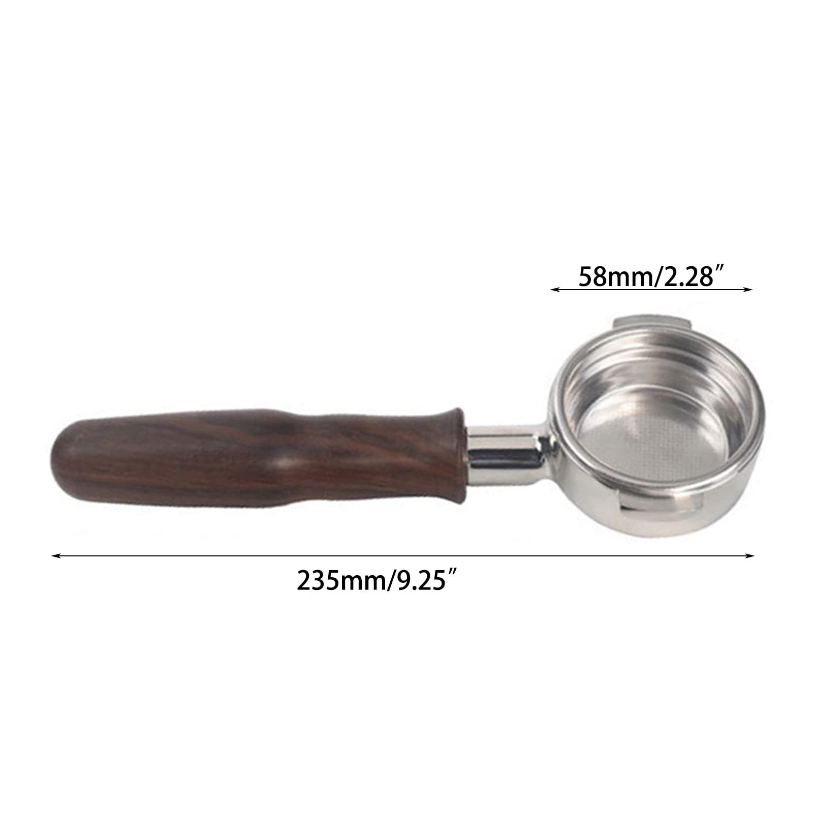 Portafiltro de café sin fondo de 58 mm para máquinas de café /Aibo, máquina de acero inoxidable, mango de madera, mango de madera