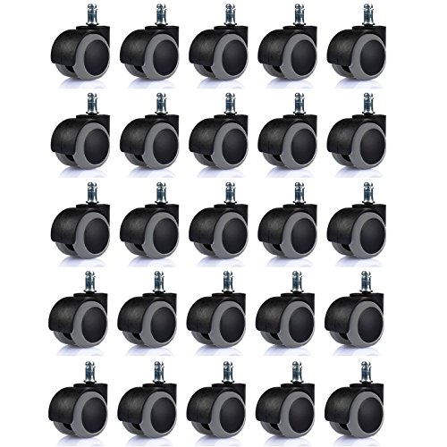 Wideskall® 25 Pieces Replacement Swivel Office Chair Wheels Rubber Casters Universal Fit Set of 25