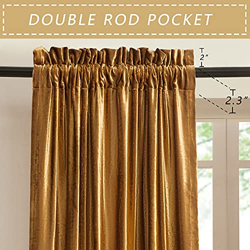 Primrose Gold Curtains 96 Inch For Living Room Velvet Blackout Rod Pocket Window Drapes Treatment Semi Room Darkening Decor Golden Curtains For Bedroom Set Of 2 Panels #TOP1