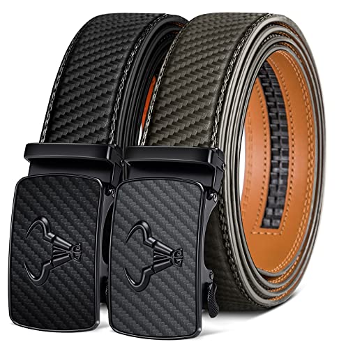 Image of BULLIANT Men belt 2Pack,Leather Ratchet Belt for Gift Men Dress Casual Jeans 1 3 /8 inch,Cut for Fit