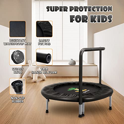 Bcan 36'' Mini Folding Ages 2 To 5 Toddler Trampoline With Handle For Kids, Two Ways To Assemble The Handle, Indoor/Garden Toddlers Trampoline With Super Safe Cover For Toddlers Black #TOP3