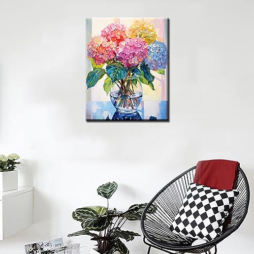 Image of Tucocoo Hydrangea in Glass Vase Window Landscape Paint by Numbers for Adults Beautiful Flower DIY Paint by Numbers Acrylic Paint Canvas Colorful Flowers Painting Kits Art 16x20 Inch（Without Frame）